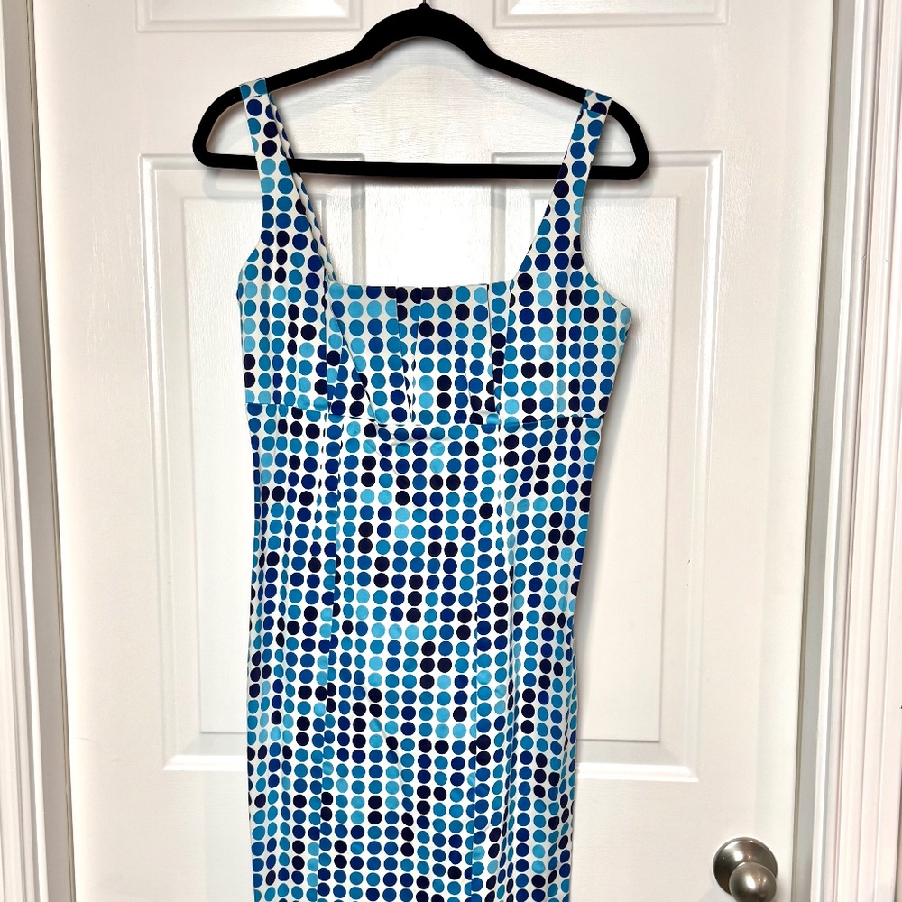 Calvin Klein Blue Polka Dot Sheath Sleeveless Dress, Size 10, EUC